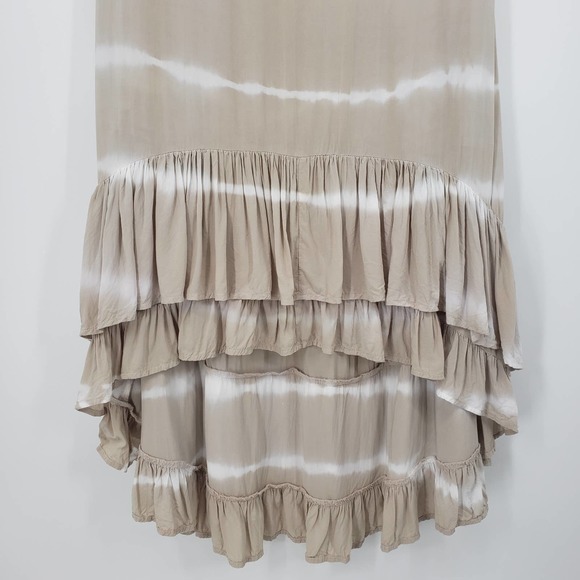 Soft Surroundings High Low Skirt M Winward Tie Dye Tiered Ruffle Maxi Tan White - Picture 7 of 11
